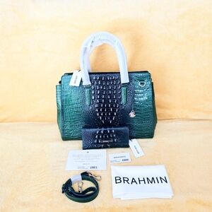 NWT Brahmin EVERGREEN OMBRE FINLEY CARRYALL w/ Cordelia Wallet